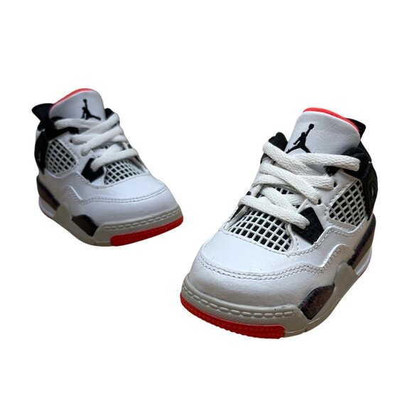 Jordan Toddler White Black Orange Air Retro 4 High Top Sneakers 5C - Picture 2 of 8